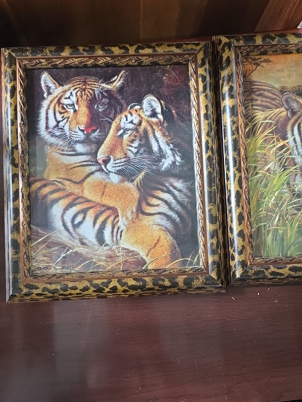 Pair Of Tiger Artwork Framed Wall Art - Brown & Orange